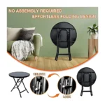 Folding Garden & Balcony Table – 60 cm Round Tempered Glass Top Table , Portable Outdoor Side Table