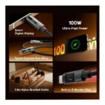 Oraimo OCD-175CC Digiline 100W USB-C to USB-C Fast Charging Cable – 5A, 1.2m, Digital Display