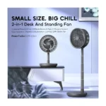 Oraimo 2-in-1 Portable Rechargeable Pedestal & Table Fan 20W – 4000mAh Battery, 7 Speeds, Remote Control, Digital Display