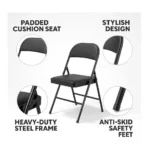 Heavy-Duty Folding Chair – Padded Seat & Backrest, Steel Frame, Anti-Skid Feet, Portable & Foldable, Black