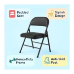 Heavy-Duty Folding Chair – Padded Seat & Backrest, Steel Frame, Anti-Skid Feet, Portable & Foldable, Black
