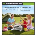 360° Rotating Charcoal BBQ Grill with Adjustable Height, Push-Pull Flip System