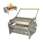 360° Rotating Charcoal BBQ Grill with Adjustable Height, Push-Pull Flip System