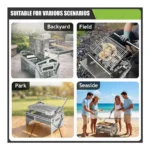 360° Rotating Charcoal BBQ Grill with Adjustable Height, Push-Pull Flip System
