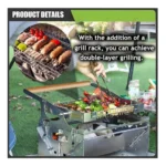 360° Rotating Charcoal BBQ Grill with Adjustable Height, Push-Pull Flip System