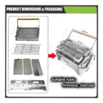 360° Rotating Charcoal BBQ Grill with Adjustable Height, Push-Pull Flip System