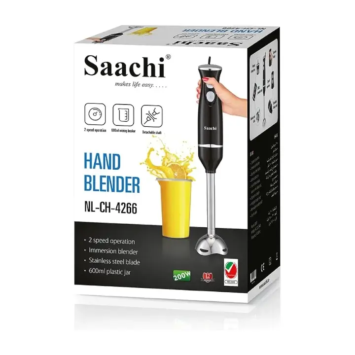 Saachi NL-CH-4266 Immersion Hand Blender 2-Speed, Stainless Steel Blades, Removable Shaft, 600ml Measuring Jar