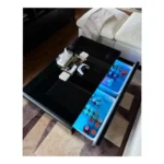 Smart Coffee Table with 135L Dual-Zone Built-in Refrigerator, 20W × 2 Bluetooth 5.0 Stereo Speakers, 15W Wireless Charging, RGB Lighting, USB & Type-C Ports, Dual AC Outlets