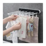 Wall-Mounted Foldable Sock Drying Rack with 24 Clips – Space-Saving Plastic Laundry Hanger
