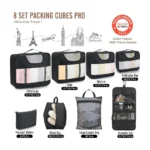8-Piece Travel Packing Cubes Set – Lightweight Polyester Luggage Organizer with Shoe Bag, Hanging Toiletry Bag, Laundry Bag & Accessories Pouch