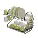 2-Tier Stainless Steel Dish Rack – Plate, Cup & Cutlery Storage Organizer