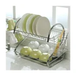 2-Tier Stainless Steel Dish Rack – Plate, Cup & Cutlery Storage Organizer