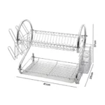 2-Tier Stainless Steel Dish Rack – Plate, Cup & Cutlery Storage Organizer