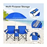 Double Outdoor Folding Chair with Sunshade – Portable Camping & Beach Love Seat - Image 2