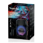 Saachi NL-SP-6341 15-Inch Rechargeable Trolley Speaker – 150W, Bluetooth, FM, USB/SD, 2 Wireless Microphones