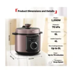 Tefal CY2116 Effi Cook 6L Multicooker Pressure Cooker 1090W, Non-Stick Pot, 70-Minute Timer