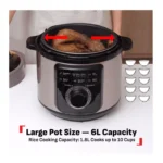 Tefal CY2116 Effi Cook 6L Multicooker Pressure Cooker 1090W, Non-Stick Pot, 70-Minute Timer