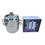 28cm Stainless Steel 3-Tier Food Steamer Pot with Glass Lid and Timer Reminder