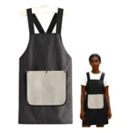 Kitchen Striped Apron with Detachable Hand Towel Cross Back Slip-On, Front Pocket, Waterproof Polyester - Image 2