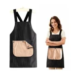 Kitchen Striped Apron with Detachable Hand Towel Cross Back Slip-On, Front Pocket, Waterproof Polyester