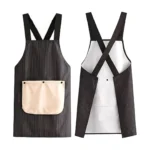 Kitchen Striped Apron with Detachable Hand Towel Cross Back Slip-On, Front Pocket, Waterproof Polyester - Image 3