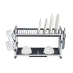 Shu Bin SX-842 2-Tier Aluminium Dish Drying Rack with Cup and Cutlery Holders