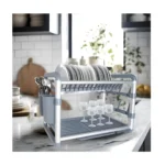 Shu Bin SX-842 2-Tier Aluminium Dish Drying Rack with Cup and Cutlery Holders - Image 3